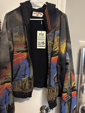Men’s Black Multi-Graphic Zip Hoodie Jacket